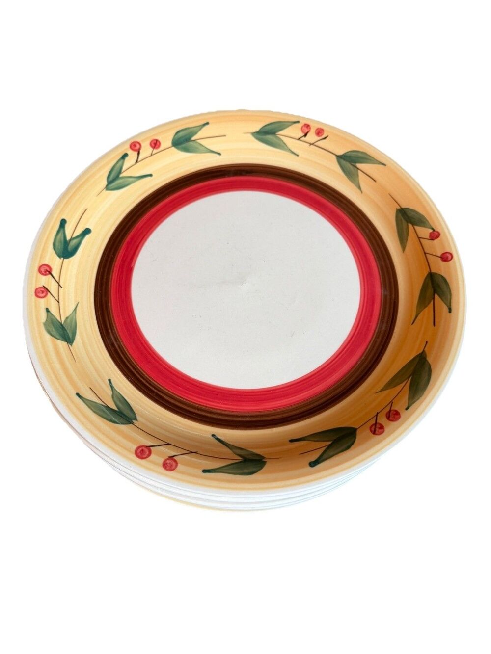 Royal Norfolk 10.5” Stoneware Dinner Plate, Red Cherries, Green Leaves -set Of 7
